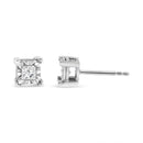 .925 Sterling Silver Miracle Set Princess-Cut Diamond Solitaire Stud Earrings (H-I Color, SI2-I1 Clarity).