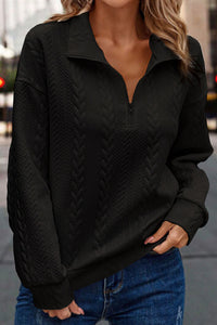 Half Zip Drop Shoulder Long Sleeve Sweatshirt.