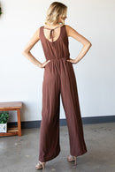 First Love Tie Back Sleeveless Slit Wide Leg Jumpsuit.