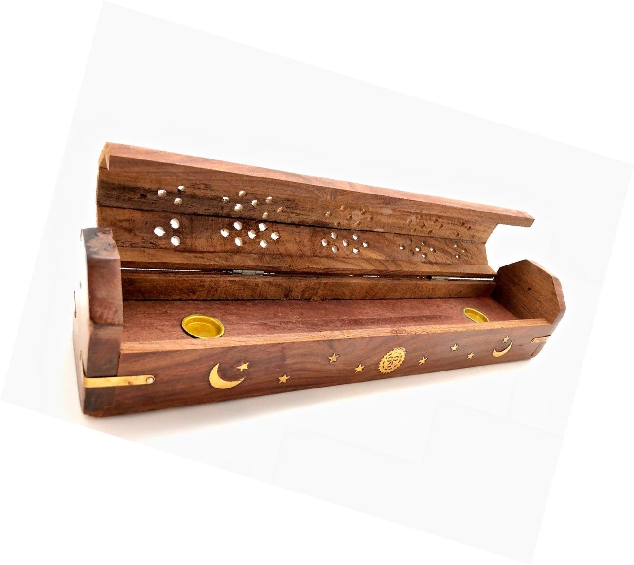 Celestial Wood Incense and Cone Burner, Ash Catcher With Storage - 18".