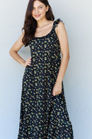 Doublju In The Garden Ruffle Floral Maxi Dress in  Black Yellow Floral