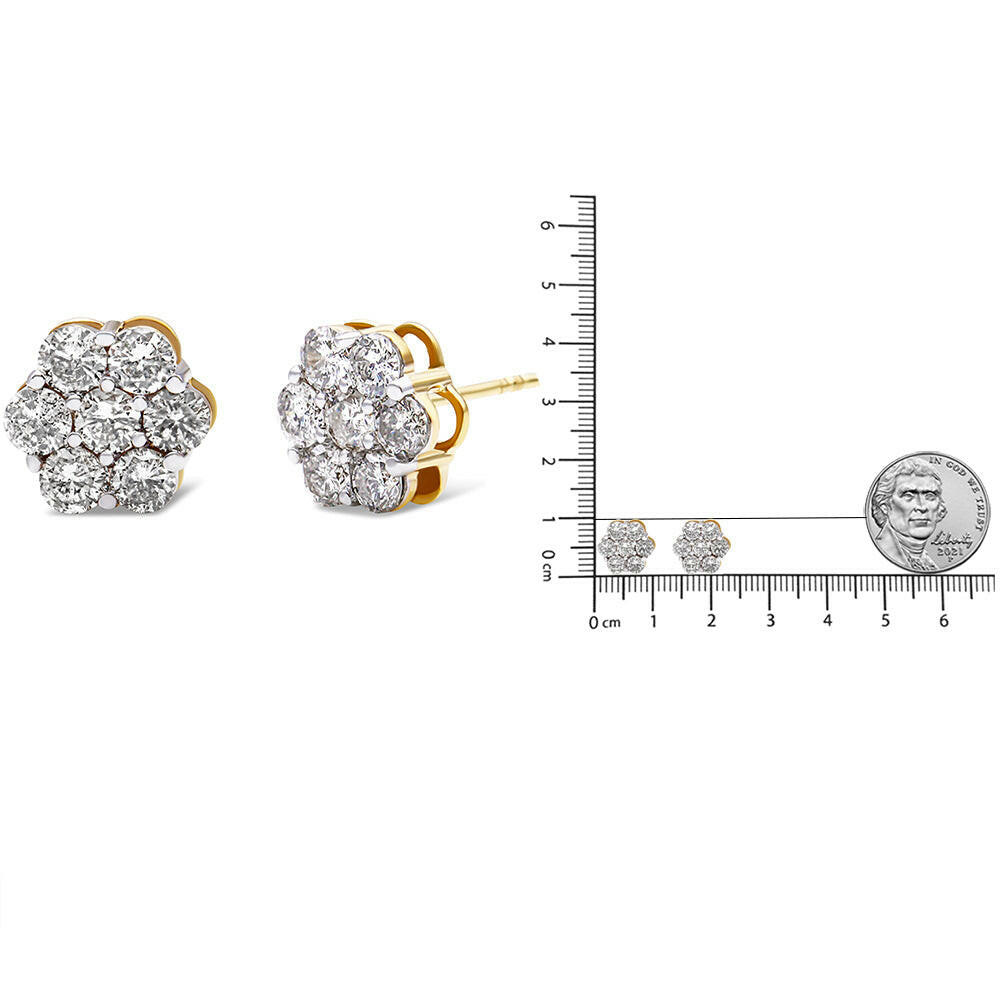 10K Yellow Gold Plated .925 Sterling Silver 2.0 Cttw Diamond Floral Cluster Stud Earrings (J-K Color, I1-I2 Clarity).