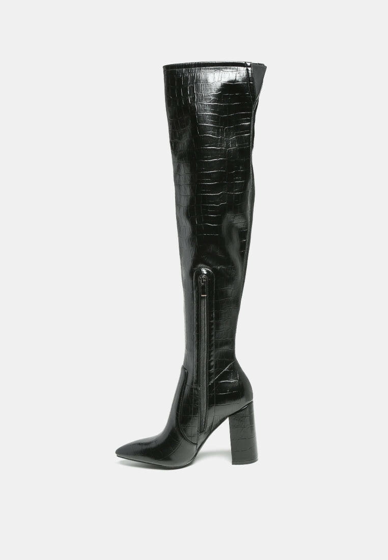 Pokey Suede Over the Knee Block Heeled Boots by Ruw.