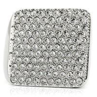 1W035 Rhodium Brass Ring With Top Grade Crystal in Clear.