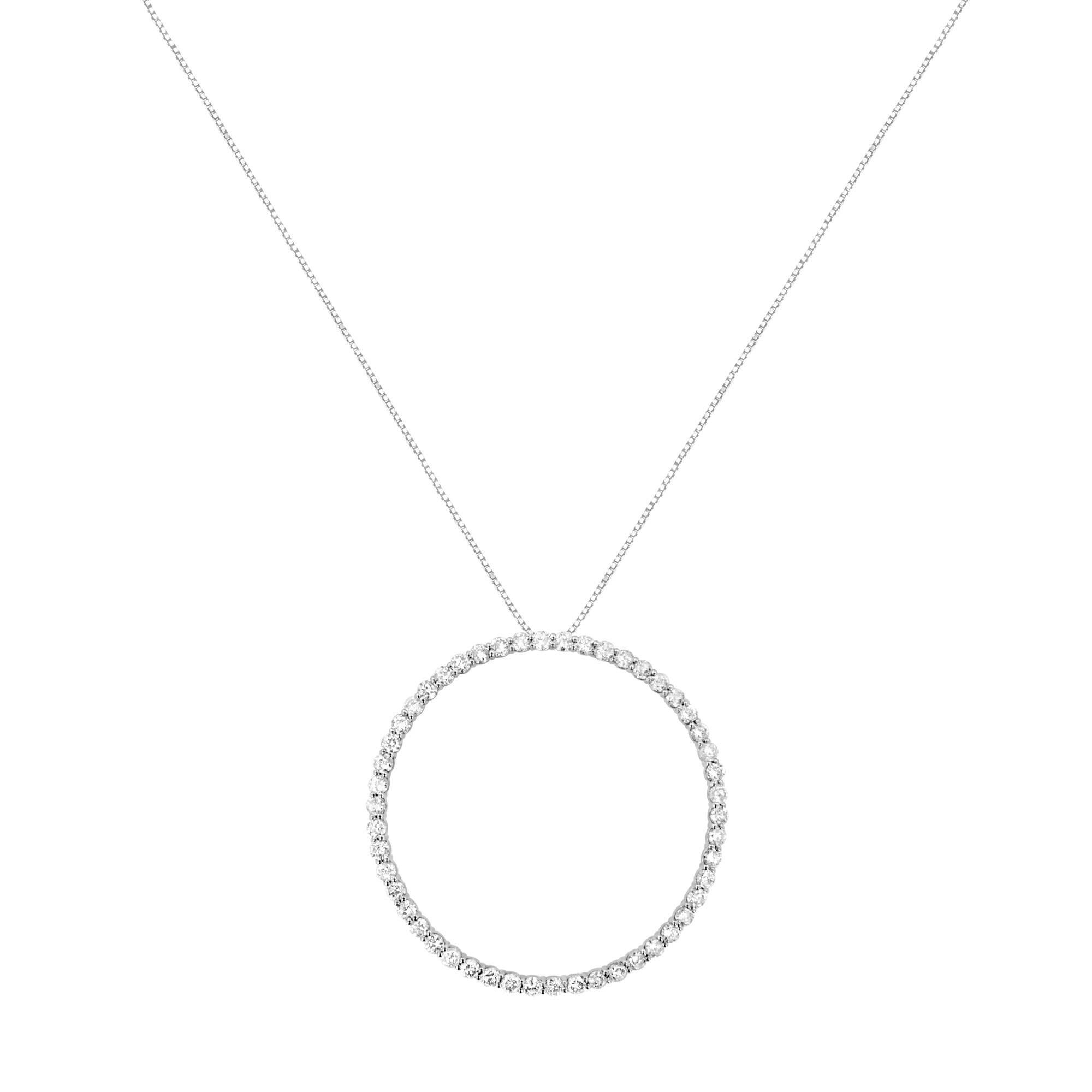 .925 Sterling Silver 4 Cttw Prong Set, Round-Cut Diamond Open Circle Hoop 18" Pendant Necklace (J-K Color, I1-I2 Clarity