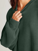 Double Take Side Slit Round Neck Long Sleeve Sweater.