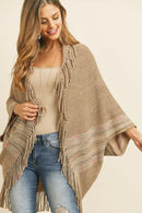 Fringe Stripe Open Front Kimono.