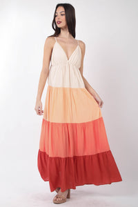 VERY J Color Block Tiered Maxi Cami Dress.