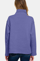 Zenana Turtleneck Half Snap Fleece Sweatshirt.