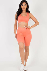 Solid Color Crop Tank Top & Biker Shorts Active Set (CAPELLA)