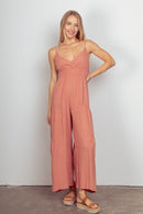 VERY J Sleeveless Ruched Wide Leg Jumpsuit.