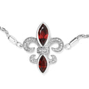 .925 Sterling Silver Marquise Garnet  and Diamond Accent Lariat 4”-10” Fleur De Lis Adjustable Bolo Bracelet (H-I Color,.