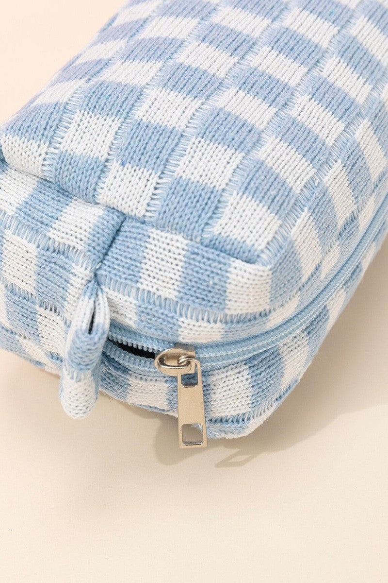 Zenana Checkered Pattern Knitted Cosmetic Pouch.