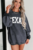 Texas Ribbed Knit Round Neck Pullover Sweatshirt.