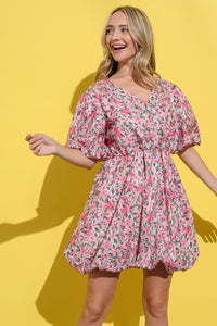 And The Why Full Size Floral Surplice Puff Sleeve Dress.