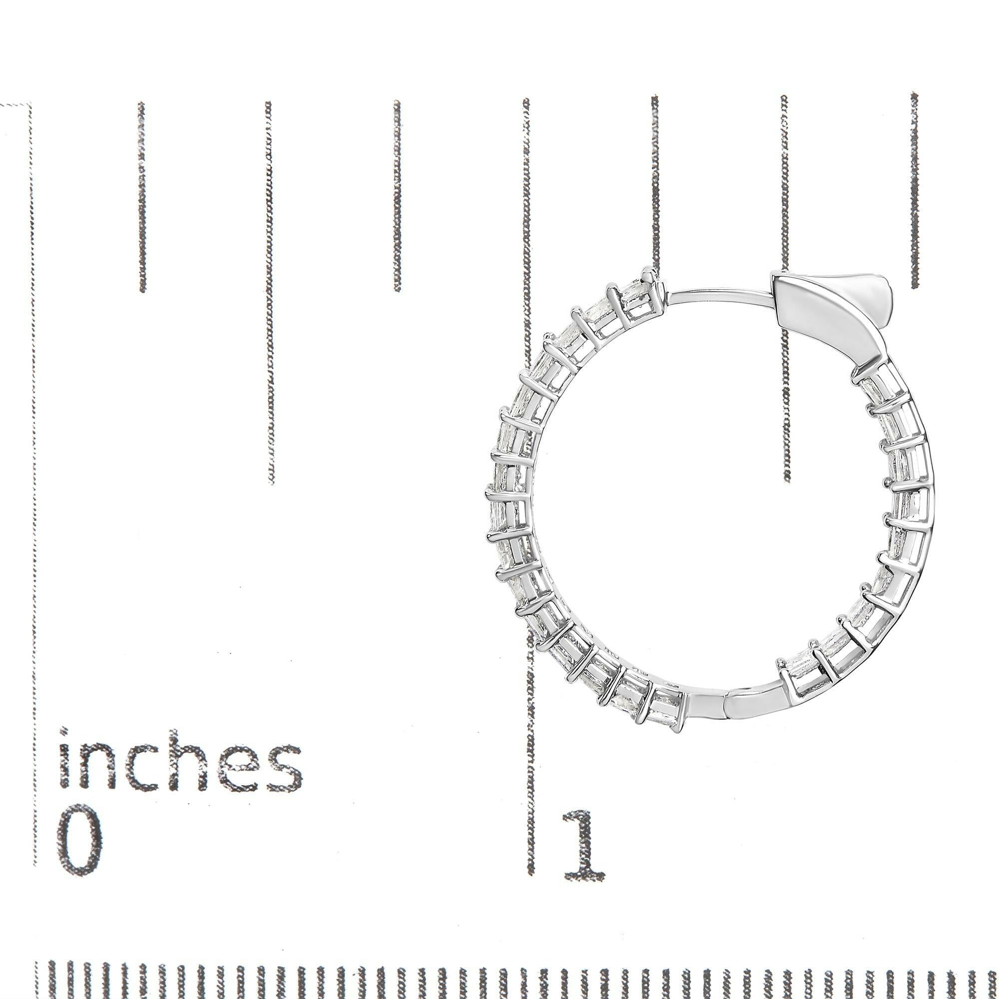 14K White Gold Natural Princess Cut Diamond Inside Out Hoop Earrings (G-H Color, SI2-I1 Clarity).