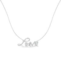 .925 Sterling Silver 1/4 Cttw Diamond Cursive "Love" 18" Pendant Necklace (H-I Color, I1-I2 Clarity).