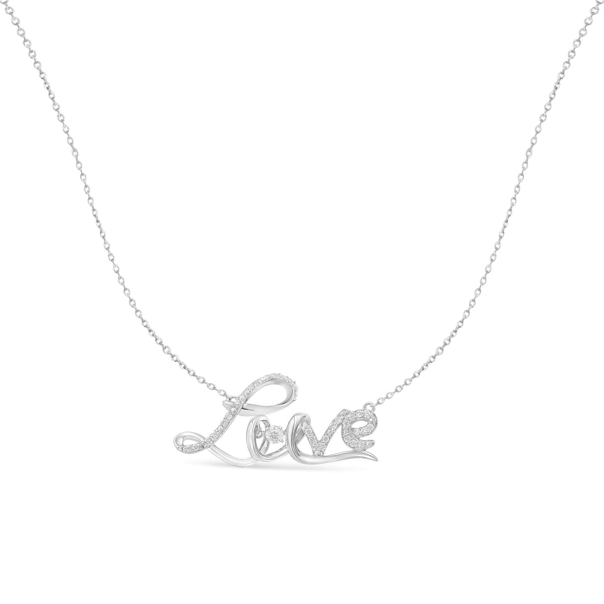 .925 Sterling Silver 1/4 Cttw Diamond Cursive "Love" 18" Pendant Necklace (H-I Color, I1-I2 Clarity)