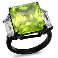 Black(Ion Plating) Stainless Steel Ring With AAA Grade CZ in Apple Green Color