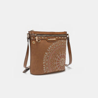 Nicole Lee USA Metallic Stitching Embroidery Inlaid Rhinestone Crossbody Bag.