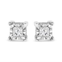 .925 Sterling Silver Miracle Set Princess-Cut Diamond Solitaire Stud Earrings (H-I Color, SI2-I1 Clarity).