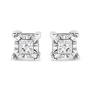 .925 Sterling Silver Miracle Set Princess-Cut Diamond Solitaire Stud Earrings (H-I Color, SI2-I1 Clarity).