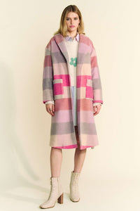 Davi & Dani Tied Color Block Collared Neck Coat.