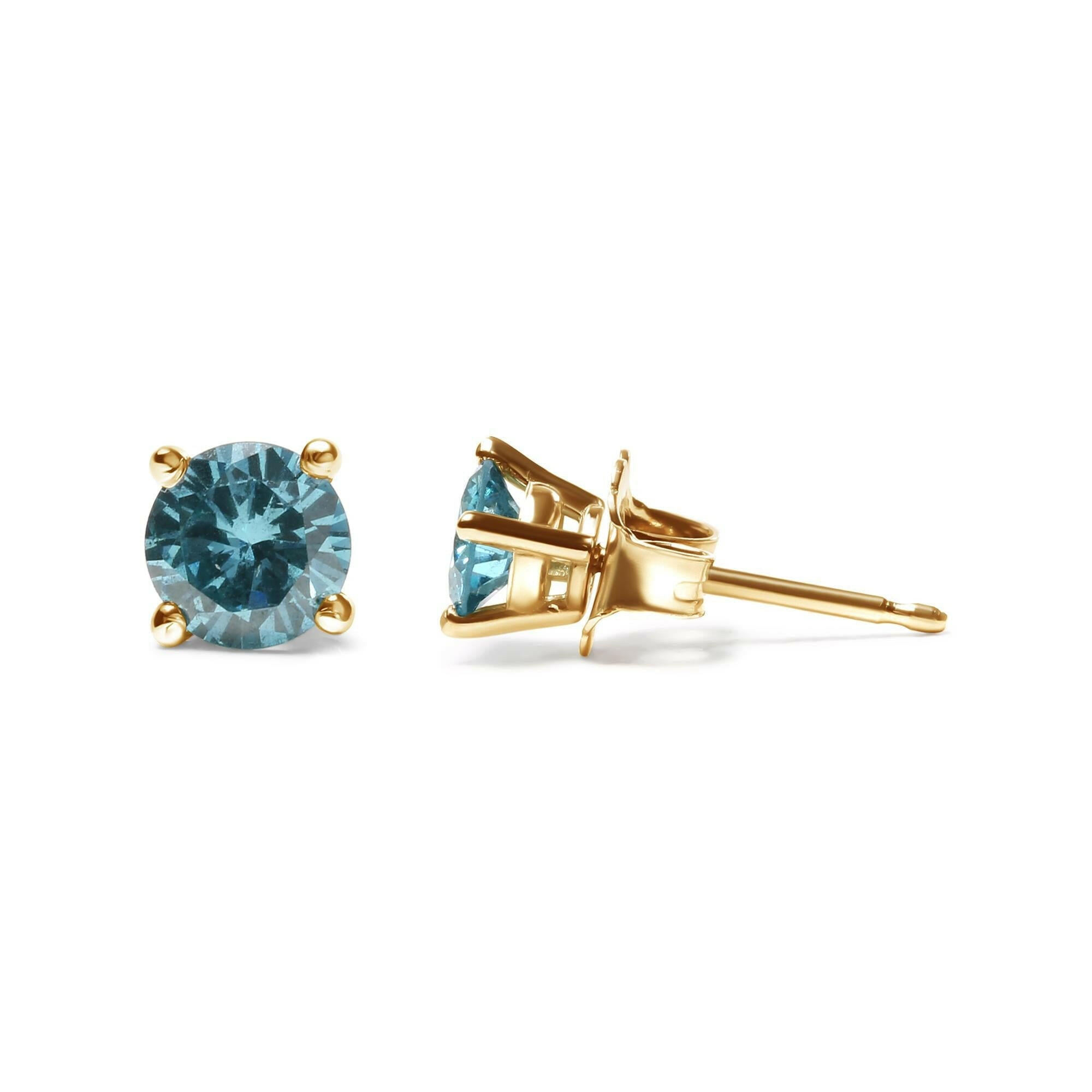 14K Gold 1/2 Cttw Aqua Blue Diamond Screw-Back 4-Prong Classic Stud Earrings (Color Treated, I2-I3).