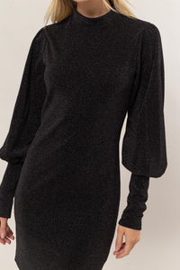 HYFVE Glitter Mock Neck Long Sleeve Mini Dress.