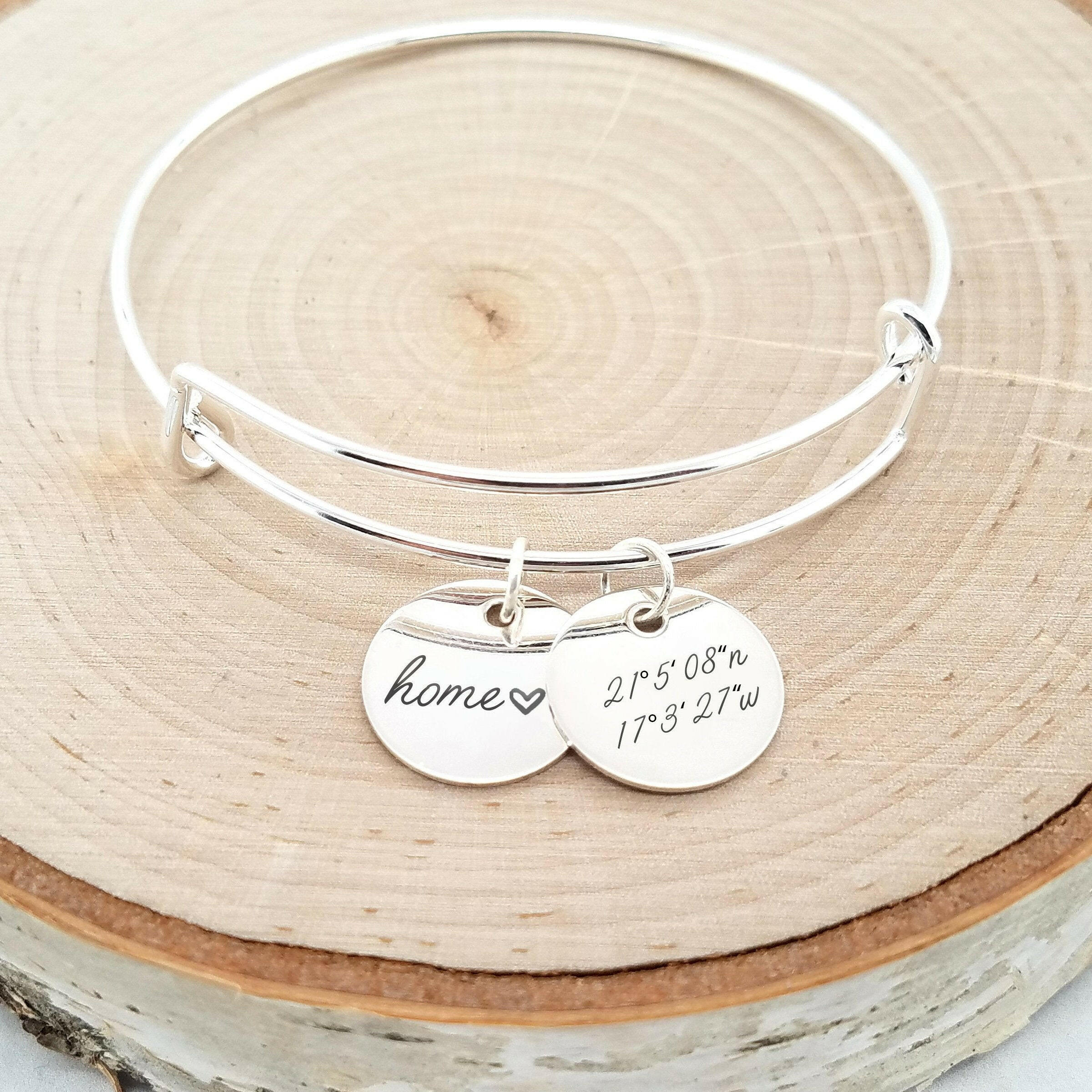 Personalized Gold Bangle - Custom Coordinates Bracelet