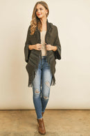 Fringe Stripe Open Front Kimono.