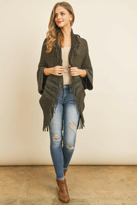 Fringe Stripe Open Front Kimono.