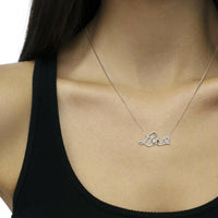 .925 Sterling Silver 1/4 Cttw Diamond Cursive "Love" 18" Pendant Necklace (H-I Color, I1-I2 Clarity).