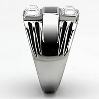 High Polished (No Plating) Stainless Steel Ring With Top Grade Crystal in Clear