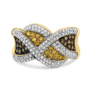 14K Yellow Gold 3/4 Cttw Champagne, Yellow and Round-Cut Diamond Ring (I-J Color, I2-I3 Clarity).