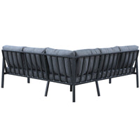 Rossio Outdoor 4 Piece Sectional Sofa,Matte Charcoal Aluminum Frame,Teak Finished.