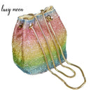 Crystal Bucket Bag for Women Multicolor Rhinestone Beaded Handbag Luxury.