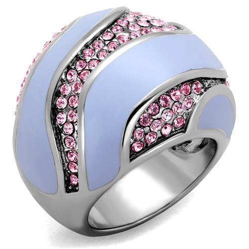 High Polished (No Plating) Stainless Steel Ring With Crystal in Light Rose