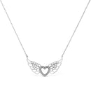 .925 Sterling Silver Pave-Set Diamond Accent Fairy Wing 18" Heart Pendant Necklace (I-J Color, I1-I2 Clarity).