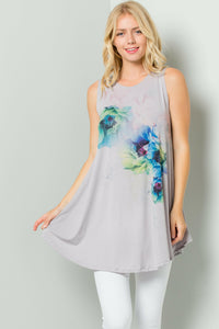 Sleeveless Tunic Dress With Floral Print Sublimation.