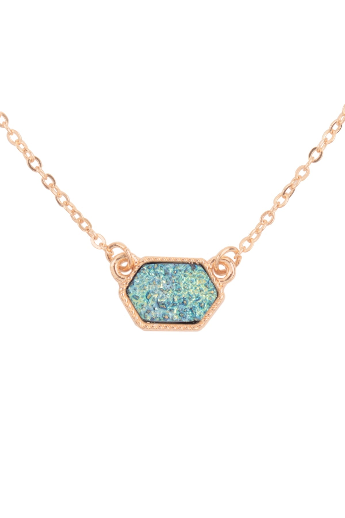 Druzy Hexagon  Necklaces With Stud Earrings