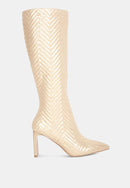 Prinkles Quilted Italian Block Heel Calf Boots.