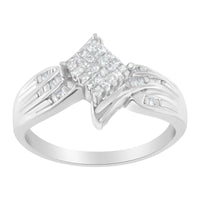 10K White Gold 1/3 Cttw Princess and Baguette Cut Diamond Bypass Style Cocktail Ring (I-J Color, I1-I2 Clarity).