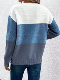 Color Block Drop Shoulder Long Sleeve Sweater.