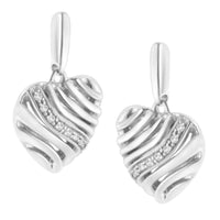 Sterling Silver Heart Diamond Accent Puff Earrings (I-J, I1-I2).