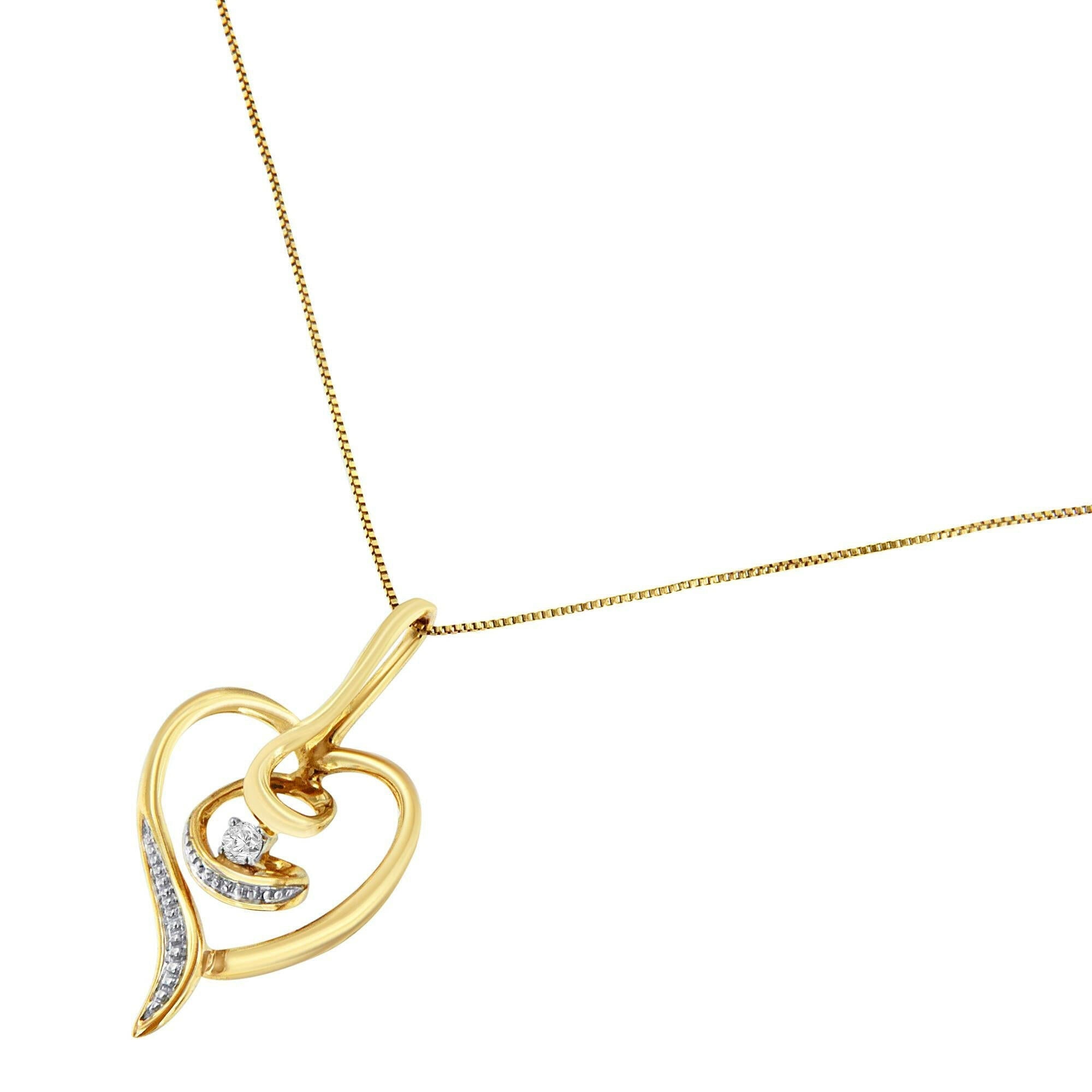 Espira 10K YellowGold .03 Cttw Diamond Swirl Heart 18" Pendant Necklace.