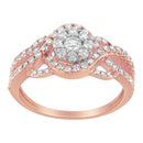 10K Rose Gold 3/4 Cttw Diamond Floral Cluster Head and Twisted Shank Cocktail  Ring (H-I Color, SI1-SI2 Clarity)-.