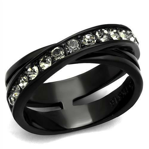 TK2281 IP Black(Ion Plating) Stainless Steel Ring With Top Grade Crystal in Black Diamond