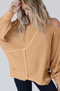 Exposed Seam Single Shoulder Long Sleeve Top.