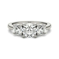 AGI Certified 2 CTW Classic Three-Stone Round Lab Grown Diamond (G-Vs) Engagement Ring in 14K White Gold.